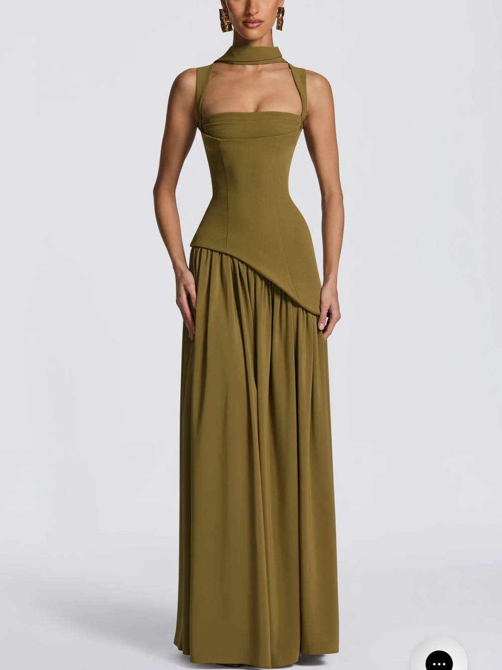 Olive Maxi Dress with Draped Bodice